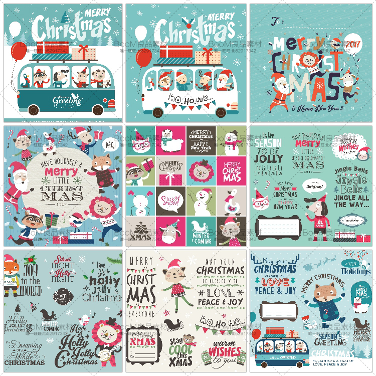 卡通可爱冬季圣诞节动物圣诞老人雪人标题卡片图案AI矢量设计素材-设计猿