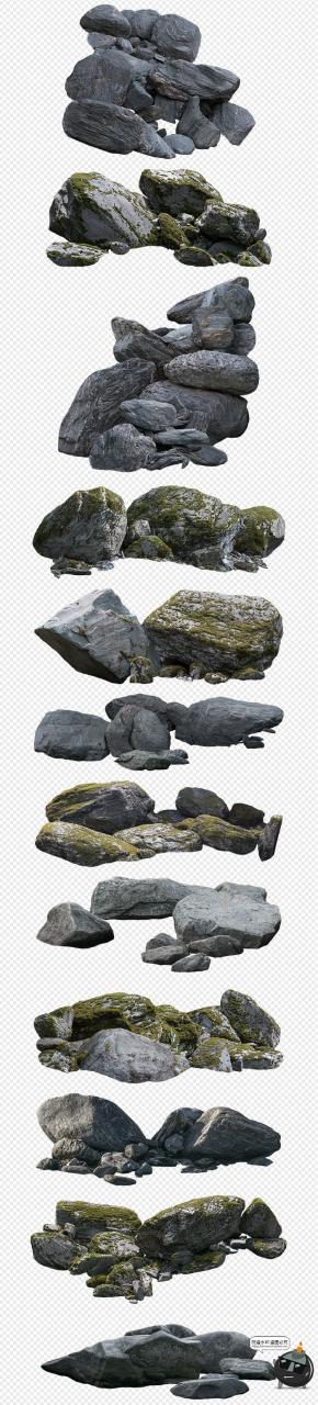 苔藓青苔古老石头岩石石块堆石碓场景后期合成PNG免抠图片PS素材-设计猿