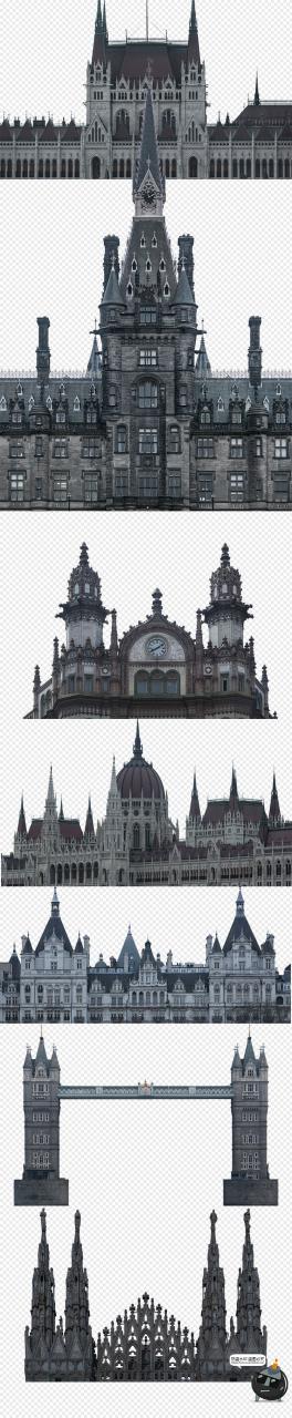哥特式城堡建筑房屋塔尖欧式场景后期合成元素PNG免抠图片PS素材-设计猿