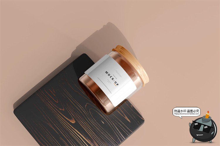 轻奢透明玻璃罐金盖瓶贴包装光阴阴影场景展示样机PSD模板PS素材-设计猿