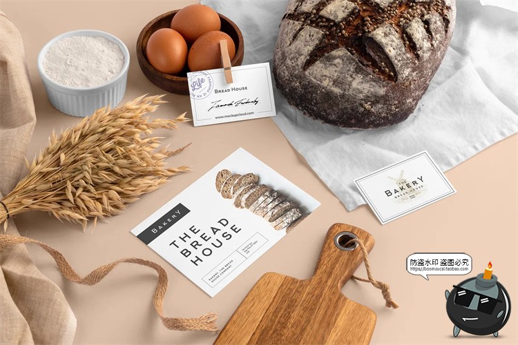 面包品牌烘焙坊下午茶麦子包装场景展示VI提案样机PSD模板PS素材-设计猿