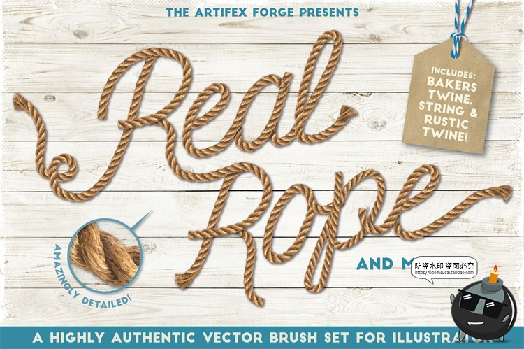 图片[1]-麻绳绳索绳子粗绳亚麻草绳彩色绳子绳结画笔brush笔触AI笔刷素材-设计猿