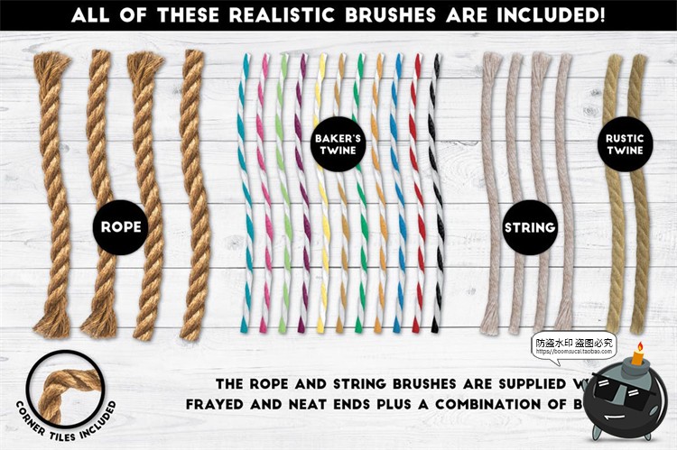 图片[2]-麻绳绳索绳子粗绳亚麻草绳彩色绳子绳结画笔brush笔触AI笔刷素材-设计猿
