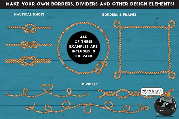 图片[7]-麻绳绳索绳子粗绳亚麻草绳彩色绳子绳结画笔brush笔触AI笔刷素材-设计猿