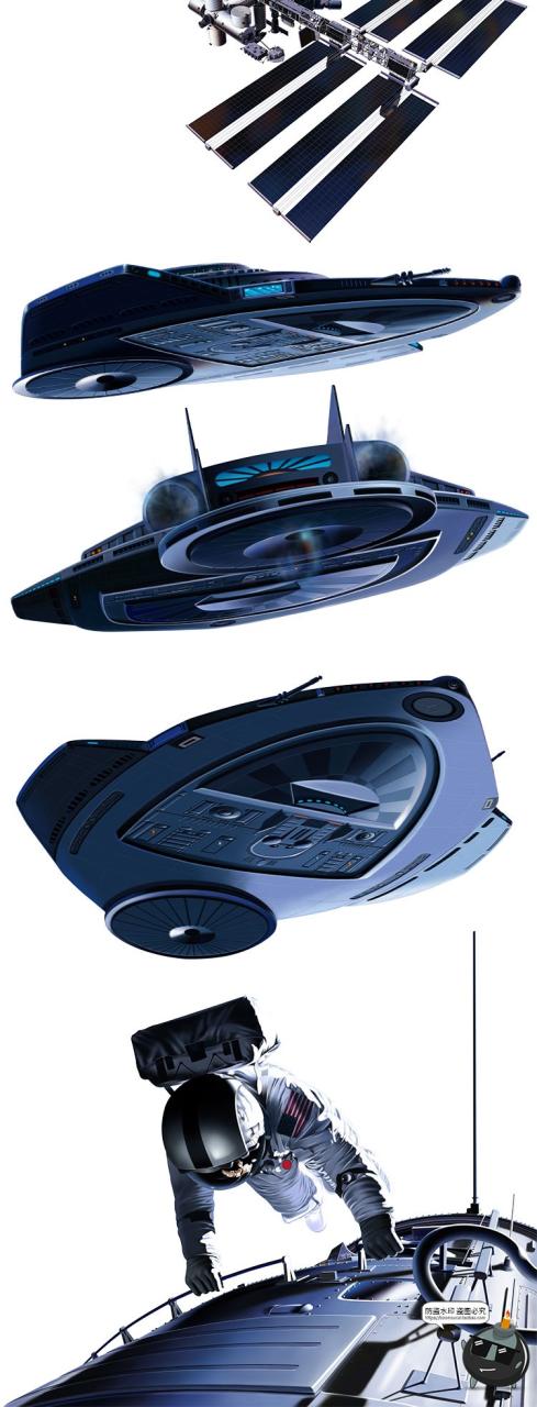 科幻风格卫星飞船太空星空宇宙UFO战舰信号空间站PNG免抠PS素材-设计猿