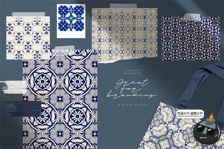 深蓝色藏蓝色无缝图案拼接背景底纹瓷砖地板包装印花JPG图片素材-设计猿