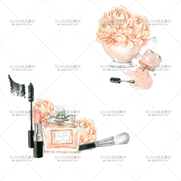 粉色手绘水彩铅笔画化妆品护肤品图案海报高清图片PNG免扣PS素材-设计猿
