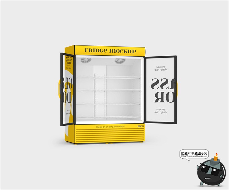 超市饮料展示柜双门冰柜冰箱冷藏柜效果图展示PSD模板样机PS素材-设计猿