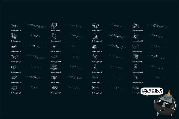 玻璃破碎裂纹裂痕碎裂破洞裂开特效ABR格式PS笔刷画笔笔触素材-设计猿