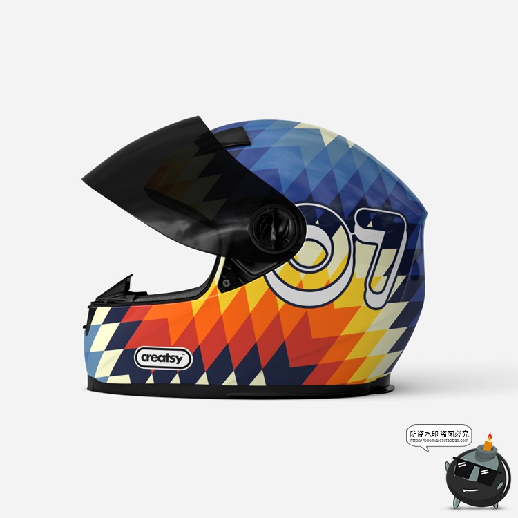 电动车摩托车机车安全头盔印花图案贴图效果展示样机PSD模板素材-设计猿