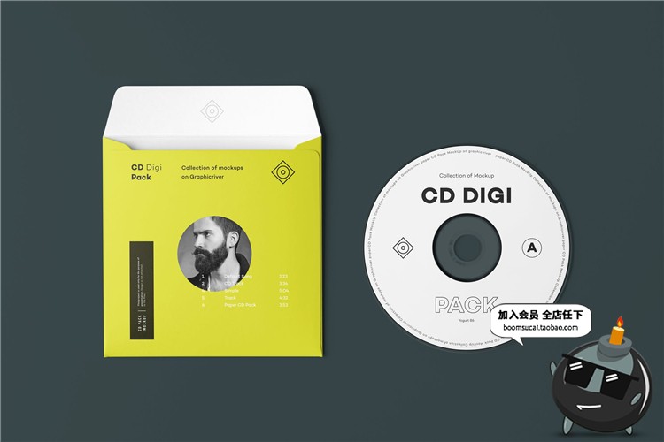CD碟片单张包装密封纸袋封套贴图效果展示样机PSD模板PS设计素材-设计猿