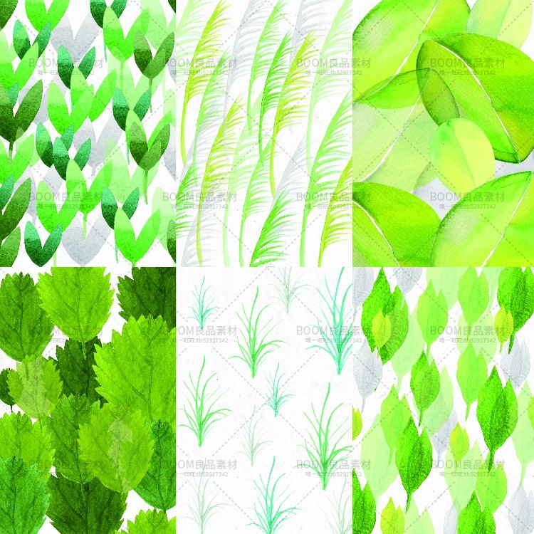 森系小清新文艺风水彩绿色植物叶子贴墙纸印刷图案JPG图片PS素材-设计猿