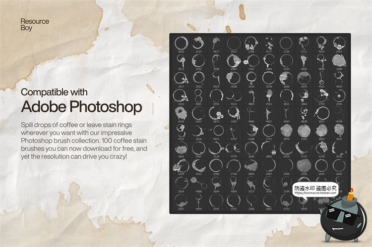 图片[1]-咖啡污渍水印水渍液体晕染渗透复古肮脏做旧PS笔刷ABR格式PS素材-设计猿