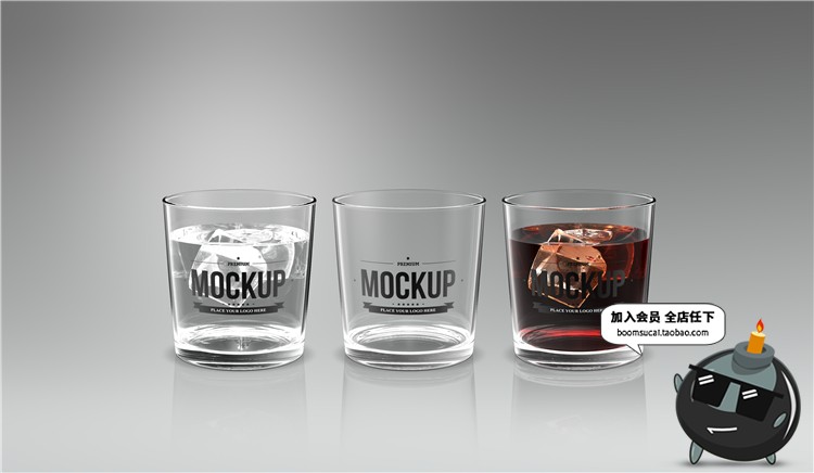 普通透明玻璃杯啤酒杯水杯LOGO效果展示智能贴图样机PSD设计素材-设计猿