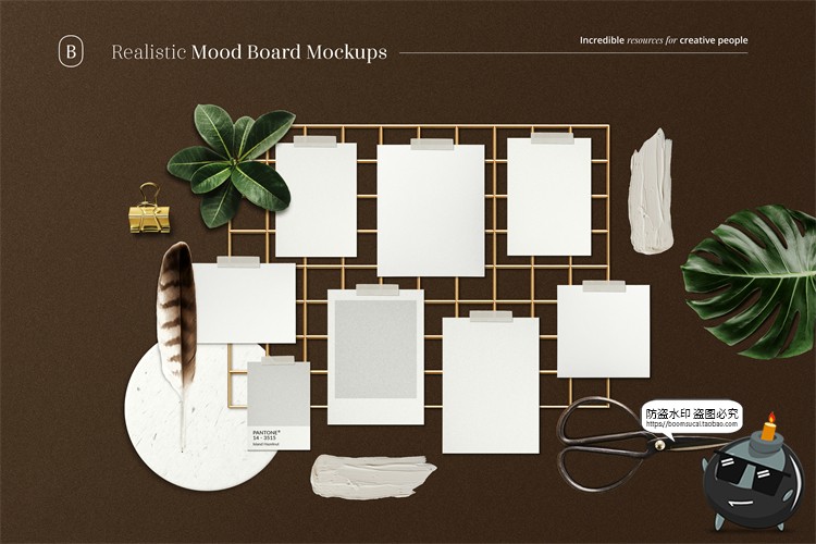 文艺情绪板剪贴画照片墙海报自然光影场景样机mockup模版PSD素材-设计猿