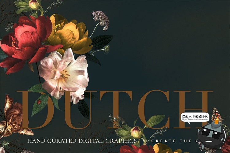 复古欧式花卉鲜花暗稳重庄重风格剪贴画拼贴装饰元素PNG免抠素材-设计猿