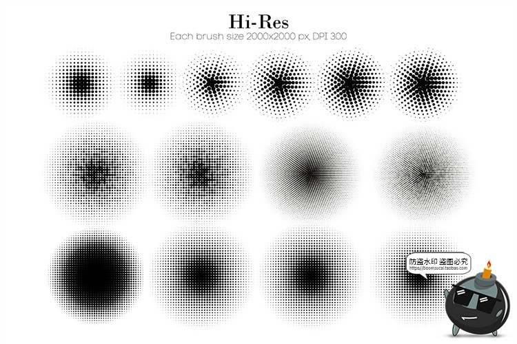 图片[1]-复古80年代半色调点阵做旧颗粒Brush笔触PS笔刷画笔ABR格式素材-设计猿