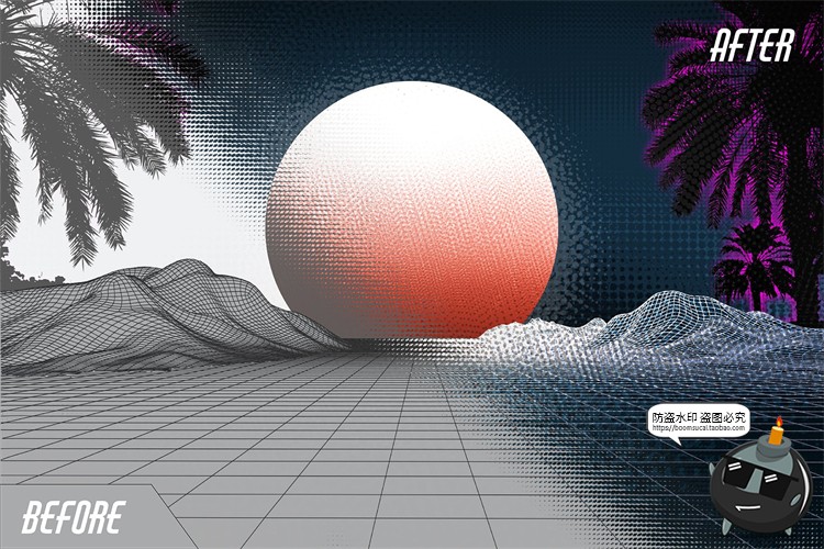 复古80年代半色调点阵做旧颗粒Brush笔触PS笔刷画笔ABR格式素材-设计猿