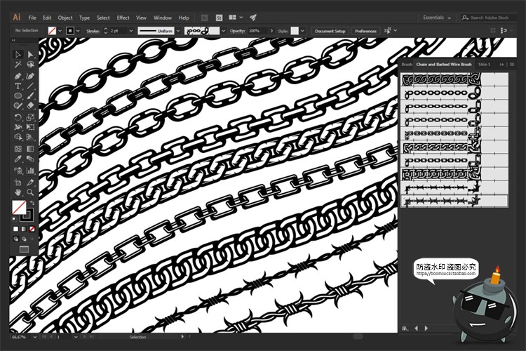 链状带刺铁丝图案装饰元素铁链链条AI画笔插图插画AI矢量笔刷素材-设计猿