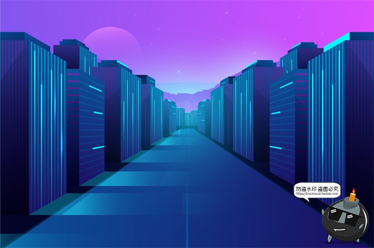 赛博朋克复古蒸汽波网格霓虹科技科幻未来城市街道AI矢量插画素材-设计猿