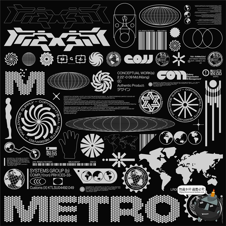 赛博朋克未来主义标签贴纸图形图标几何标注AI矢量PNG免抠素材-设计猿