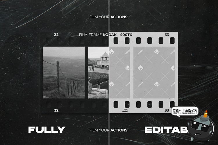 复古文艺胶卷做旧电影相框胶片边框PSD模板样机PNG免抠PS素材-设计猿