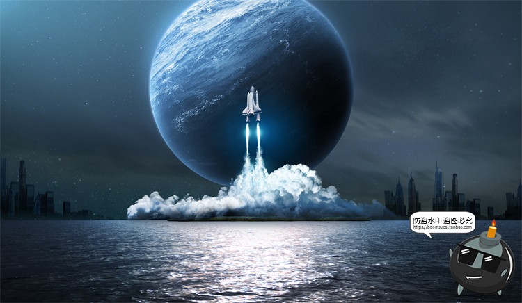 科幻太空黑洞星空宇宙地球航天创意合成插画海报PSD模板PS素材-设计猿