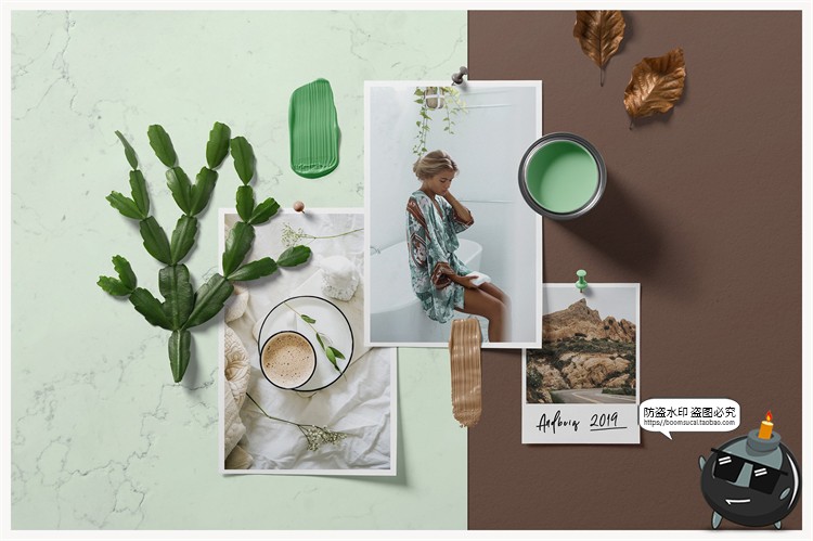 轻奢复古情绪板照片墙桌面场景mockup智能贴图样机PSD模版PS素材-设计猿