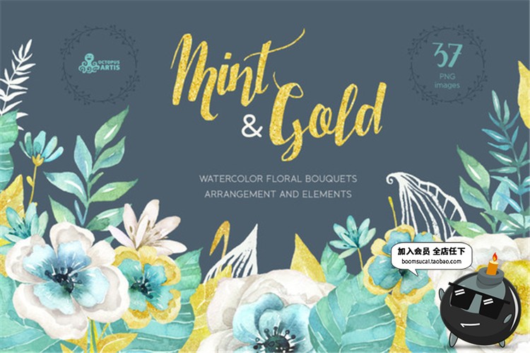 12套水彩手绘唯美花卉花朵图案手账合集PNG免抠元素PS设计素材-设计猿