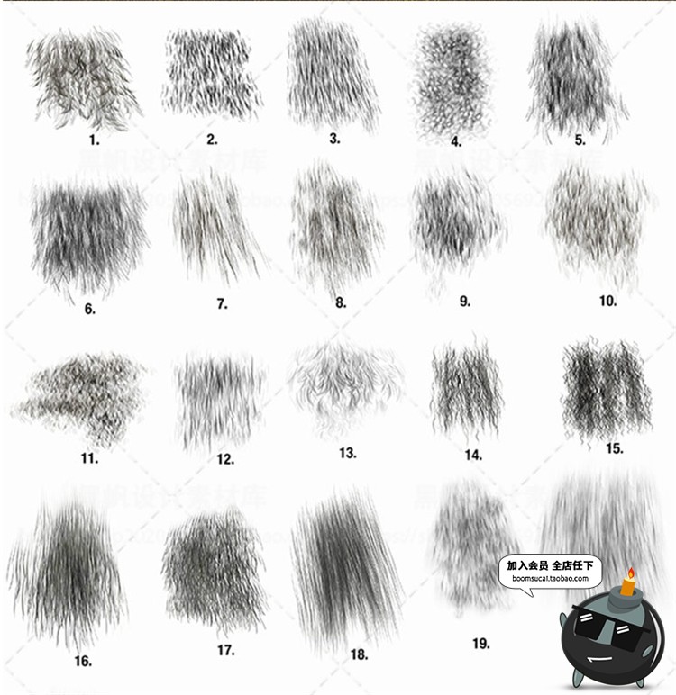 图片[2]-头发毛发丝直发笔刷素材PS手绘板绘CG插画后期设计ABR笔触PS素材-设计猿