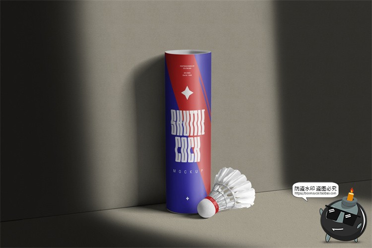 羽毛球筒圆柱纸桶运动品牌包装贴图效果展示样机PSD模板PS素材-设计猿