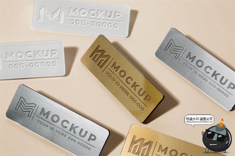 员工工作牌金属名牌铭牌胸牌徽章效果展示PSD模板贴图样机PS素材-设计猿
