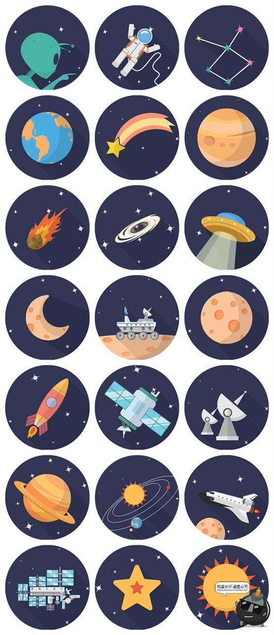 星际星空宇航员宇宙飞船外星地球元素icons免抠图标AI矢量PSD素材-设计猿