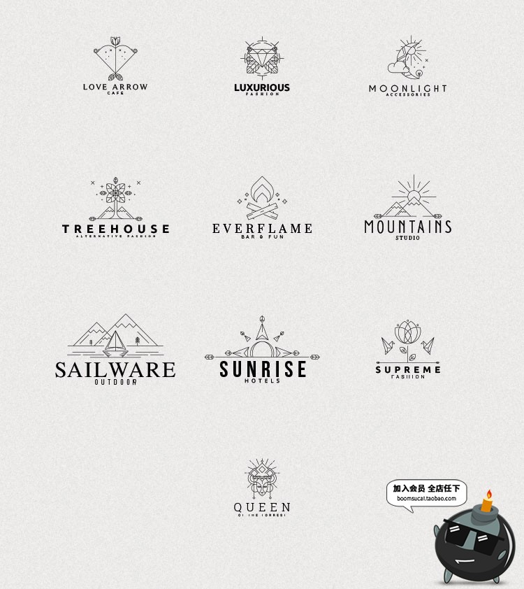 线性线条素描简约线稿LOGO图标标志设计PSD模板AI矢量设计素材-设计猿