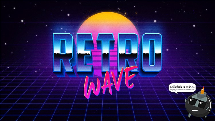 80年代复古老式潮流霓虹特效炫彩效果PSD模板样式特效字PS素材-设计猿