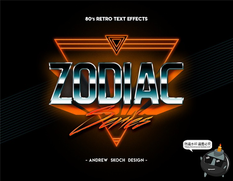 80年代复古风霓虹灯激光潮流文字特效字ASL样式PSD模板PS设计素材-设计猿