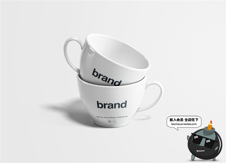茶杯水杯咖啡杯下午茶杯子图案设计VI样机展示模型PSD模板PS素材-设计猿