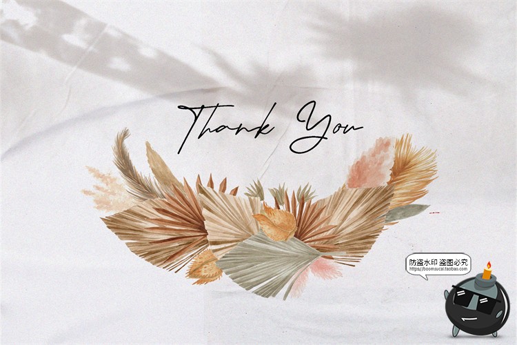 轻奢手绘水彩艺术装饰波西米亚干树叶植物插画图片PNG免抠素材-设计猿