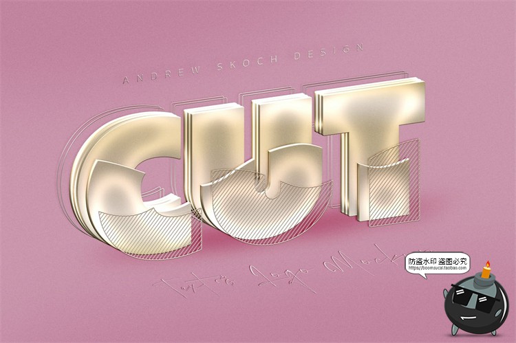 3D立体金属切割分割层拆解效果字体特效图层样式PSD模板PS素材-设计猿