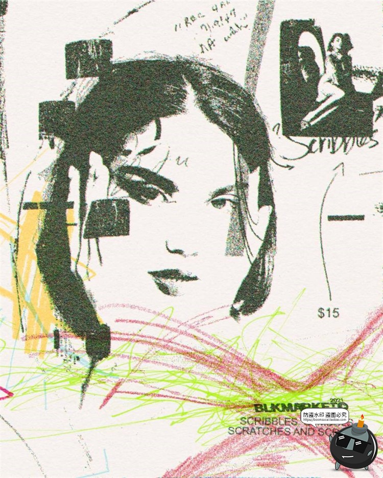 图片[2]-复古仿旧乱七八糟涂鸦笔画划痕符号手稿装饰纹线条PNG素材PS笔刷-设计猿