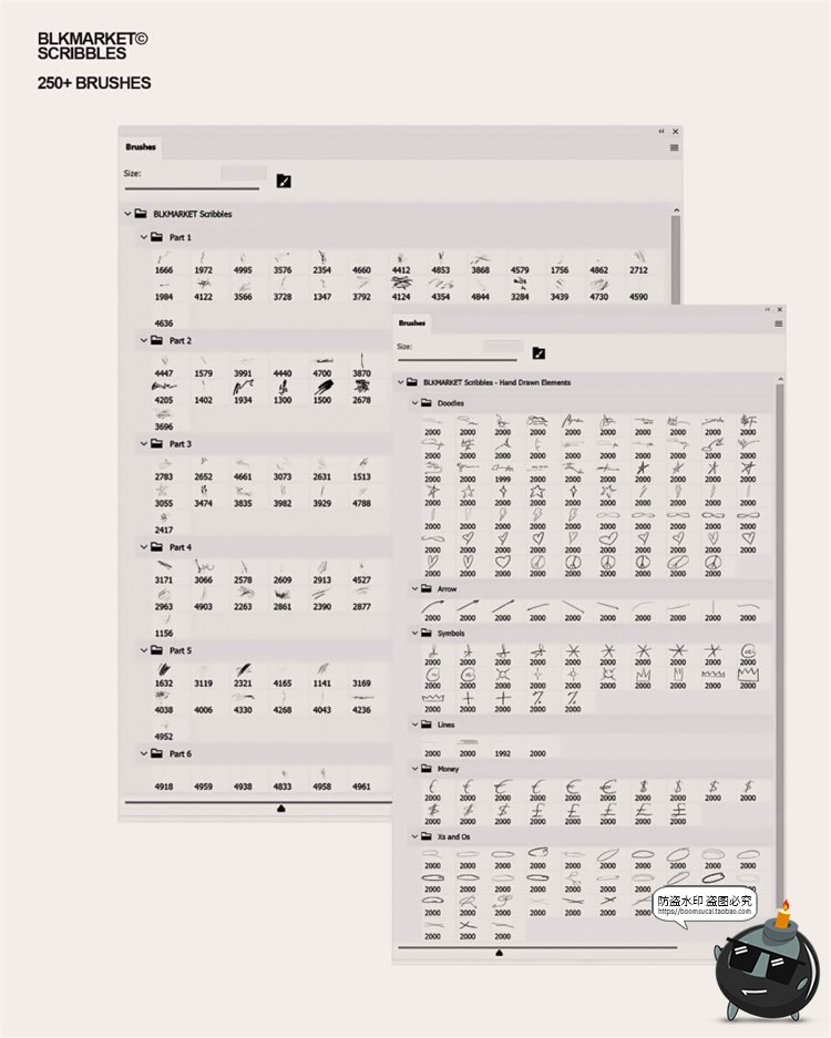 图片[10]-复古仿旧乱七八糟涂鸦笔画划痕符号手稿装饰纹线条PNG素材PS笔刷-设计猿
