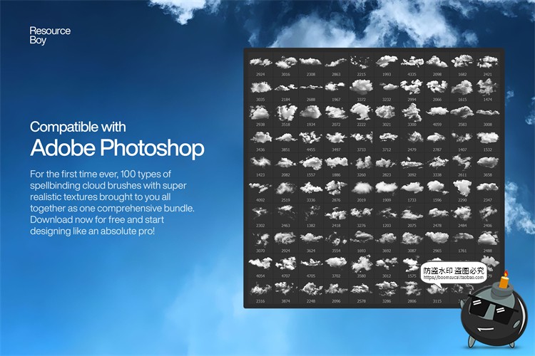 图片[2]-真实云朵云层蓝天白云多云天空云彩后期合成PS笔刷ABR格式素材-设计猿