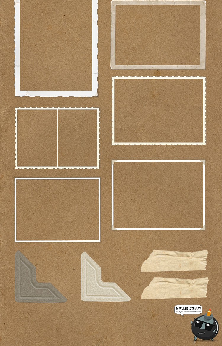 复古做旧纹理边框相框老照片效果透明发黄胶片外框PNG免抠PS素材-设计猿