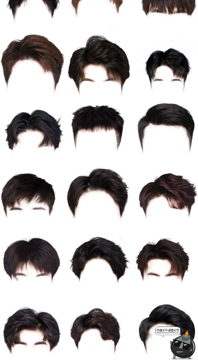 证件照男女发型合集韩式卷发盘发丸子头学生头发刘海后期PNG免抠PSD素材-设计猿