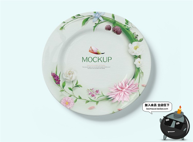 陶瓷餐饮盘子碗餐具智能贴图文创样机VI效果展示模板PSD设计素材-设计猿