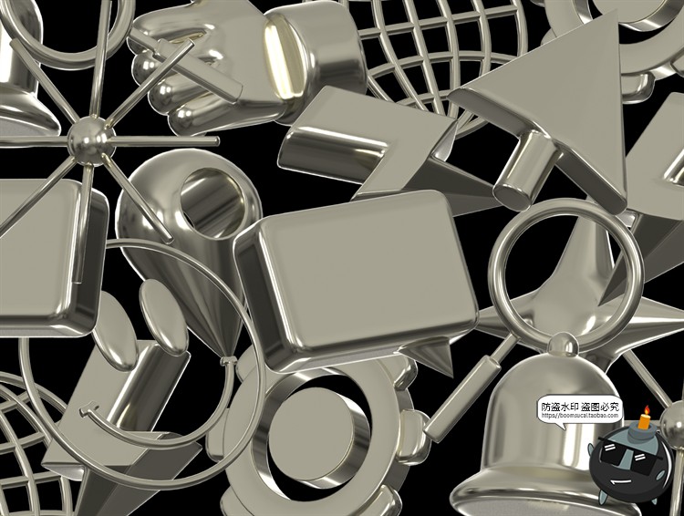 微笑3D拇指闪电信息搜索鼠标定位金属UI图标装饰元素PNG免抠素材-设计猿