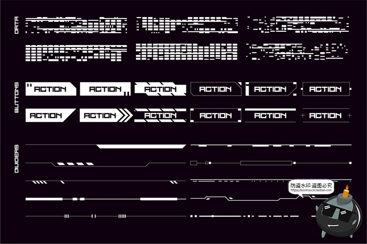 科幻HUD界面未来科技风赛博朋克边框数据元素AI矢量PNG免抠素材-设计猿
