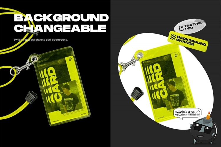 潮流半透明ID胸牌工牌胶卡套展示样机mockup智能贴图PSD模板素材-设计猿