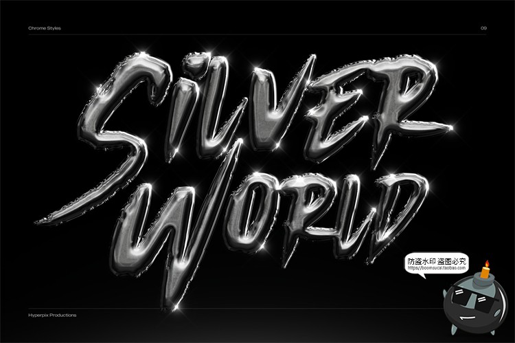 未来派抽象酸性艺术科技铬合金镭射金属文字字体特效PSD模板素材-设计猿