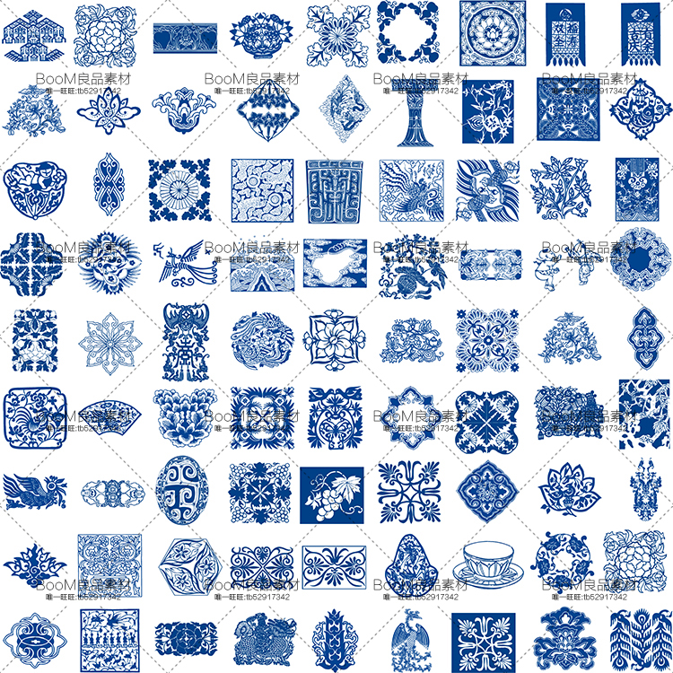 中国风青花瓷器古典花边框传统花纹带吉祥结挂轴AI矢量CDR素材-设计猿